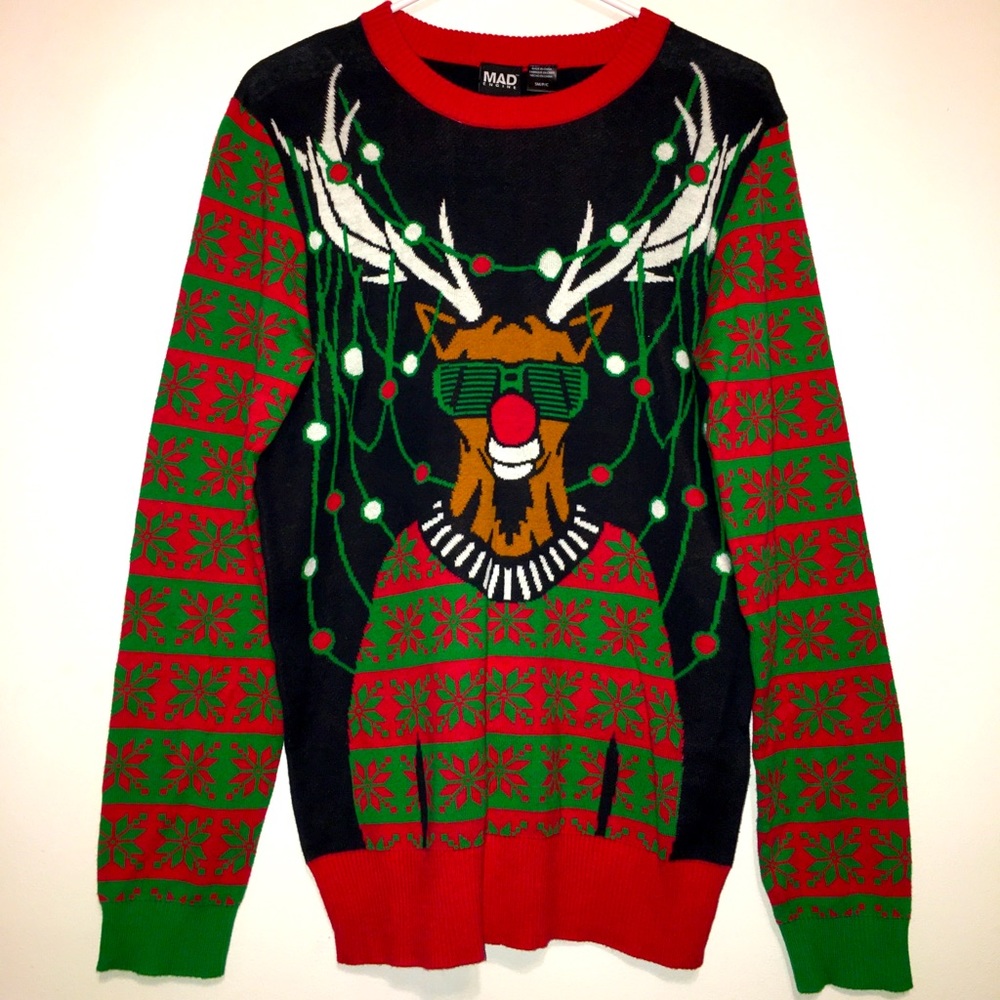 Men’s Christmas Ugly Sweater Light Up Reindeer Size Small